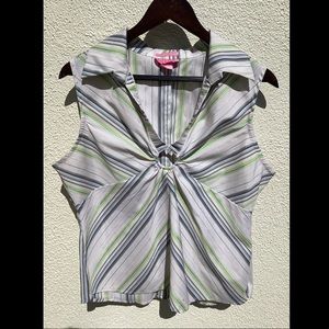 Y2K Vintage She’s Cool Striped Collared Sleeveless Shirt Size XLarge